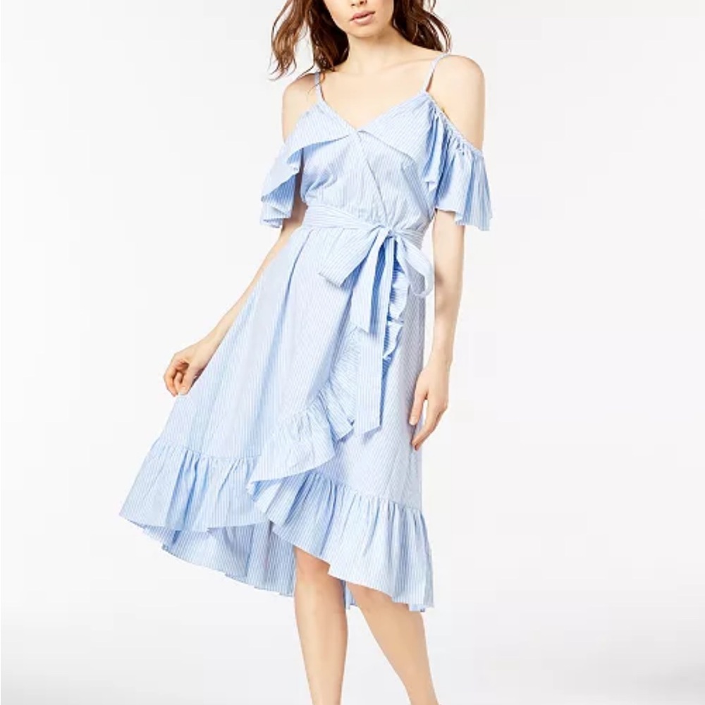 Blue Striped Ruffle Dress - Picture 2 of 6